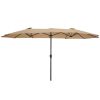 15x9ft Large Double-Sided Rectangular Outdoor Twin Patio Market Umbrella w/Crank- taupe