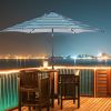 Outdoor Patio 8.7-Feet Market Table Umbrella with Push Button Tilt and Crank; Blue Stripes With 24 LED Lights[Umbrella Base is not Included]