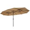 15x9ft Large Double-Sided Rectangular Outdoor Twin Patio Market Umbrella w/Crank-tan