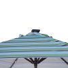 Outdoor Patio 8.7-Feet Market Table Umbrella with Push Button Tilt and Crank; Blue Stripes With 24 LED Lights[Umbrella Base is not Included]