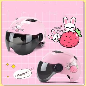 Winter Warm Battery Car Helmet Cute Korean Helmet (Option: Pink strawberry)