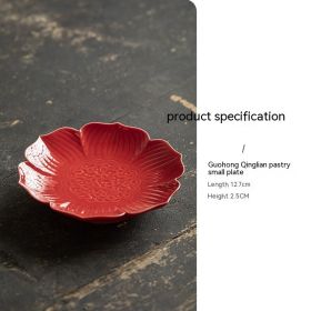 Ceramic Snack Plate Vintage Lotus Fruit Plate (Option: Red Six Petal Disc)