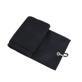 Towel Waffle Three-Fold  Hook Towel Sweat-Absorbent And Quick-Drying 41X54 Sports Towel (Color: Black)