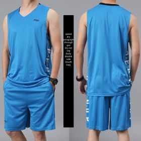 Casual Wear Sleeveless Thin Vest Running Wear Shorts Sportswear (Option: A blue-3XL)