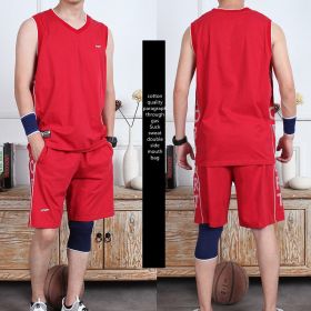 Casual Wear Sleeveless Thin Vest Running Wear Shorts Sportswear (Option: Red-5XL)