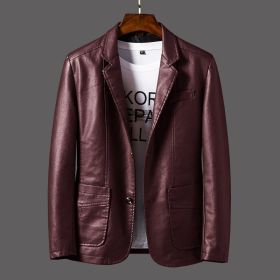 Men's Youth Leather Jacket Coat (Option: Wine Red-M)