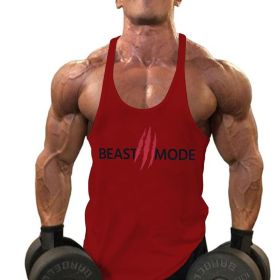 Summer Cotton Fitness Muscle Men's Thin Shoulder Strap I-print Halter Vest (Option: Red-S)