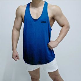 Sports Vest Men's Basketball Sleeveless T-shirt Summer Workout Loose Top Training Basketball Clothes Quick-drying Top (Option: Blue-XL)