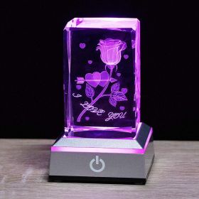 Crystal Laser Carved Rose Crystal Crafts Ornaments (Option: Cross Heart Rose-Plus Square Silver LED Light)