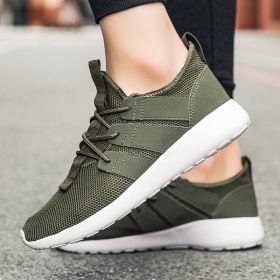 Men Mesh Sneakers Casual Breathable Soft Sole Running Low Top Shoes Comfortable Green Sports Outdoor Tennis Spring Summer Autumn (Color: Army Green, size: 43)