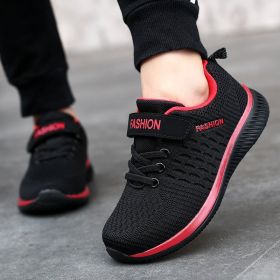 Fashion Children Sneakers Big Kids Size Casual Shoes Summer Breathable Soft Light Running Boy Girl Outdoor Non-slip Sport Tennis (Color: Black red, size: 37)