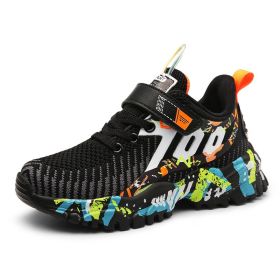 Sneakers Boys Soft Breathable Running Fashion Unisex Outdoor Kids Casual Shoes Mesh Chaussure Enfant Spring Summer Autumn Winter (Color: Black orange, size: 29)