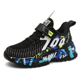 Sneakers Boys Soft Breathable Running Fashion Unisex Outdoor Kids Casual Shoes Mesh Chaussure Enfant Spring Summer Autumn Winter (Color: Black green, size: 30)