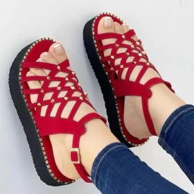 Plus Size Women's Shoes Summer 2022 Comfort Casual Sport Sandals Women Beach Wedge Sandals Women Platform Sandals Roman Sandals (Color: Red, size: 38)