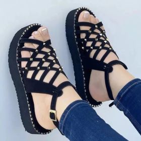 Plus Size Women's Shoes Summer 2022 Comfort Casual Sport Sandals Women Beach Wedge Sandals Women Platform Sandals Roman Sandals (Color: Black, size: 35)