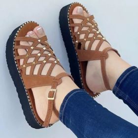 Plus Size Women's Shoes Summer 2022 Comfort Casual Sport Sandals Women Beach Wedge Sandals Women Platform Sandals Roman Sandals (Color: Auburn, size: 39)