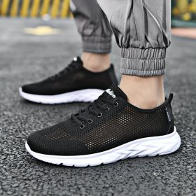 Male Lace-up Non-slip Running Trainers Free Shipping 2022 Men Sneakers Summer Fashion Breathable Light Tenis Sports Casual Shoes (Color: Black White, size: 43)