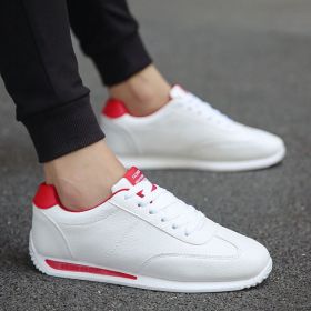 White Leather Sneakers Men Women Boys Girls Sport Vulcanized Casual Shoes Comforthable Spring Fashion School Student Tennis Sale (Color: Red, size: 41)