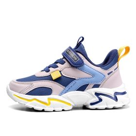 Kids Casual Shoes Boy Girl Sneaker Breathable Mesh Fleece Waterproof Leather Sport Middle Big Children Campus Outdoor Light Cozy (Color: Blue (Leather upper), size: 33)