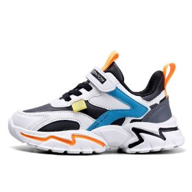 Kids Casual Shoes Boy Girl Sneaker Breathable Mesh Fleece Waterproof Leather Sport Middle Big Children Campus Outdoor Light Cozy (Color: Orange(Leather upper), size: 37)