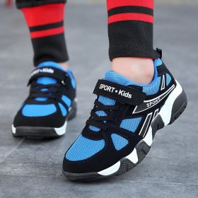 Spring Summer Autumn New Boys Sports Shoes Mesh Lightweight Running Middle Big Children Breathable Casual Sneakers Kids Fashion (Color: Black blue, size: 28)