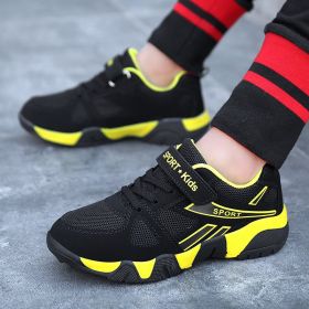 Spring Summer Autumn New Boys Sports Shoes Mesh Lightweight Running Middle Big Children Breathable Casual Sneakers Kids Fashion (Color: Black yellow, size: 37)