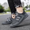 Spring Summer Leather Mesh Casual Shoes Men Slip on Elastic Band Low Top Sneaker Fashion Round Toe Solid High Quality Breathable