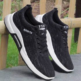 Spring Summer Autumn Flying Woven Men Boys Mesh Sneakers Breathable Student Casual Slip-on Running Sports Shoes Outdoor Portable (Color: Black, size: 43)