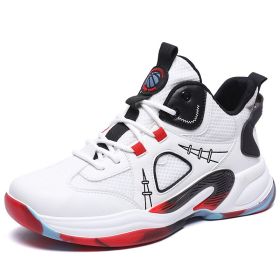 Brand men's basketball shoes breathable high-top men's shoes cushioning non-slip wear-resistant outdoor sports shoes (Color: white and black, size: 35)