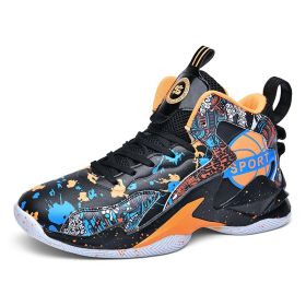 Basketball shoes breathable and comfortable sports shoes training sports brand men's basketball shoes 36-45 yards (Color: Black orange, size: 40)