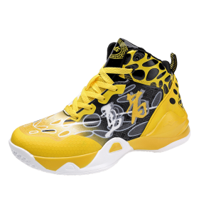 Brand men's basketball shoes breathable high-top couple shoes cushioning non-slip wear-resistant sports shoes (Color: yellow, size: 36)