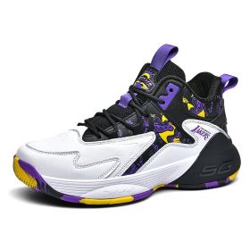 New Men's Shoes Basketball Breathable Cushioning Non-Slip Sports Shoes Gym Training Athletic Basketball Sneakers Women (Color: White purple, size: 37)