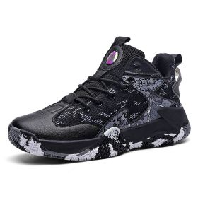 Sports shoes professional men's basketball shoes boys sports shoes non-slip high-top wear-resistant breathable basketball shoes (Color: Black, size: 39)