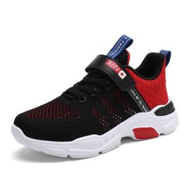 Kids Running Sports Shoes Girls Boys Chunky Sneakers Children Breathable Lightweight Casual Walking Footwear Basketball Trainers (Color: Black red, size: 38)