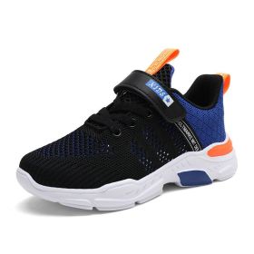 Kids Running Sports Shoes Girls Boys Chunky Sneakers Children Breathable Lightweight Casual Walking Footwear Basketball Trainers (Color: Black blue, size: 38)