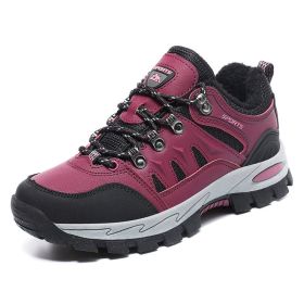 New Arrival Men Women Hiking Shoes Male Sport Outdoor Jogging Trekking Sneakers Big Size 48 Non-slip zapatos zapatillas hombre (Color: rose red fur, size: 46)