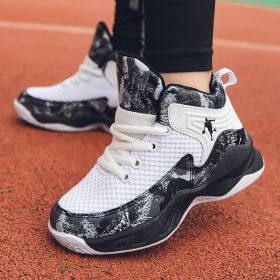 Boys Brand Basketball Shoes for Kids Sneakers Thick Sole Non-slip Children Sports Shoes Child Boy Basket Trainer Shoes 2021 New (Color: mesh White black, size: 34)