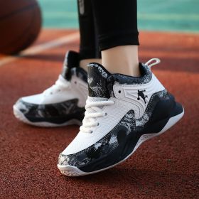 Boys Brand Basketball Shoes for Kids Sneakers Thick Sole Non-slip Children Sports Shoes Child Boy Basket Trainer Shoes 2021 New (Color: White black, size: 39)