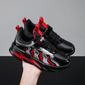 Children Shoes Boys Running Shoes Casual Kids Sneakers Leather Sport Shoes Fashion Boys Autumn Children Sneakers for Boys (Color: Black red, size: 36)