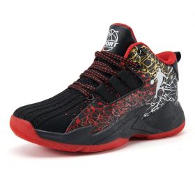 Kids Sneakers Thick Sole Non-slip Children Sports Shoes Child Boy Basket Trainer Shoes Girls (Color: Black red, size: 31)