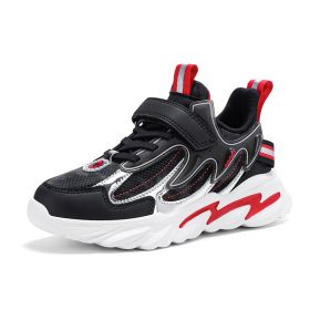 Autumn Fashion Children's Outdoor Sports Shoes Boys Running Walking Shoes Breathable Soft Sole Casual Light Sneakers Shoes (Color: Black red, size: 30)