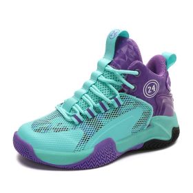 Boys Basketball Shoes Children's High-Top Breathable Outdoor Casual Tennis Shoes Boys Running Sports Shoes Kids Sneakers Autumn (Color: Moon purple, size: 33)