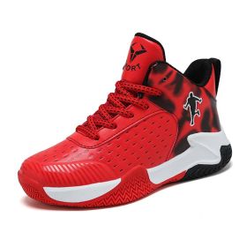 Sneakers Boys Basketball Kids Shoes for Boy High To Help Shockproof Children Sport Shoes Boys Non-slip Basketball Shoes 2021 (Color: Red, size: 37)