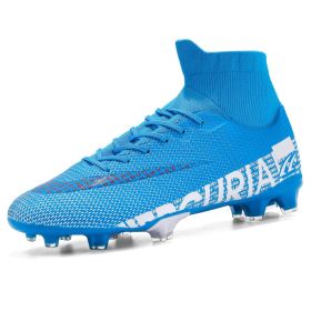 Original Trend Men Soccer Shoes Adult Kids TF/FG High Ankle Football Boots Grass Training Sport Footwear Cleats Sneakers 35-45 (Color: Blue, size: 45)