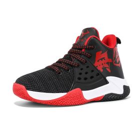 Boys Basketball Shoes Soft Sole Non-slip Breathable Kids Sneakers Children Sport Shoes Outdoor Child Trainers Shoes Basket Boy (Color: Black red, size: 34)