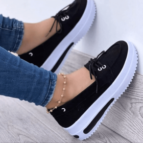 Shoes Women's 2022 Summer Platform Sport Casual Shoes Lace-up Flats Plus Size 43 Comfort Non Slip Women Loafers Vulcanize Shoes (Color: Black, size: 38)