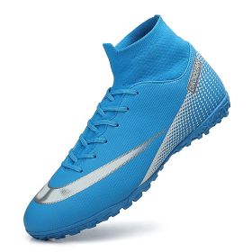 Men Soccer Shoes Adult Kids TF/FG High Ankle Football Boots Grass Training Sport Cleats Footwear Classic Trend Men Sneaker 35-47 (Color: Ivory, size: 45)