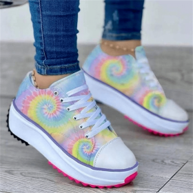 Women's Floral Canvas Shoes 2022 All Seasons New Daily Ladies Pointed Toe Lace Up Casual Platform Shoes 36-43 Sport Sneakers (Color: White, size: 36)