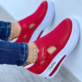 Red Sneakers Women Shoes Woman Tennis Shoes Canvas Shoe Female Casual Shoes Ladies Sport Shoes Platform Sneaker Hollow Out Shoes (Color: Red, size: 36)