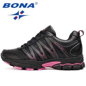 BONA New Hot Style Women Running Shoes Lace Up Sport Shoes Outdoor Jogging Walking Athletic Shoes Comfortable Sneakers For Women (Color: Pink Light Gray, size: 5)